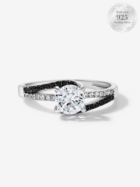 Solitaire Round Black & White Double Band Ring