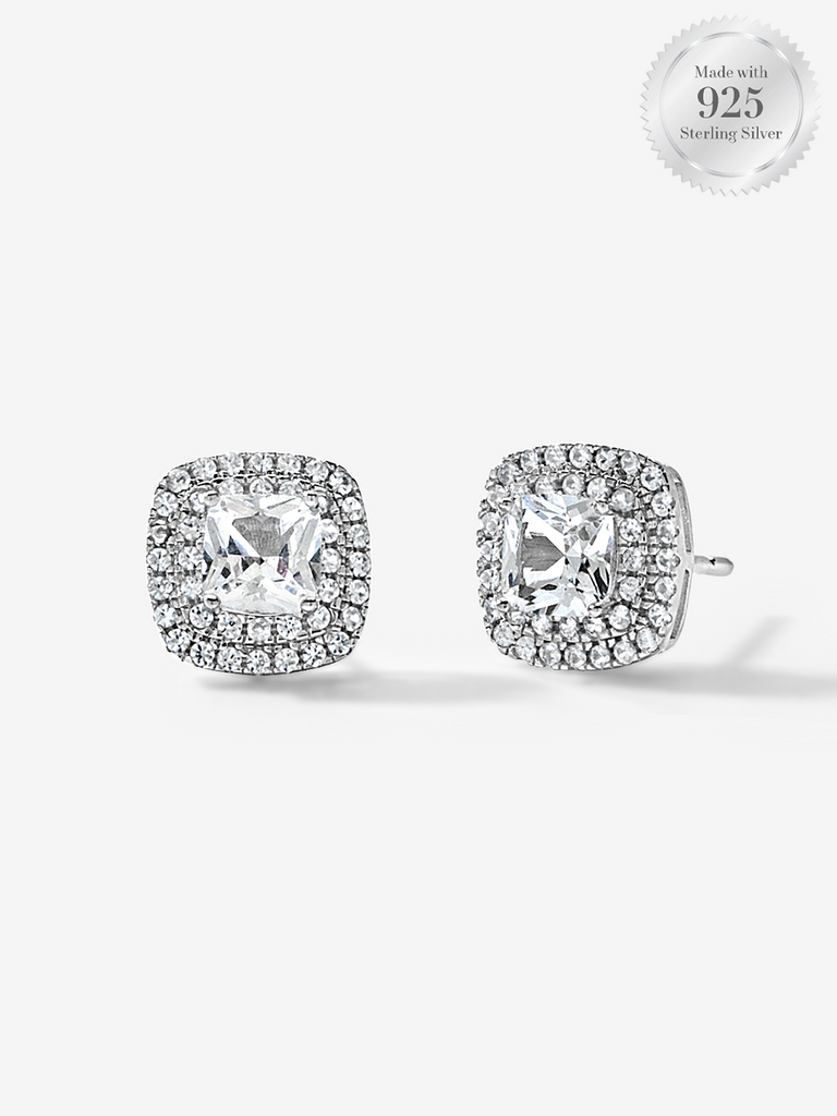 Double Halo Cushion Stud Earrings