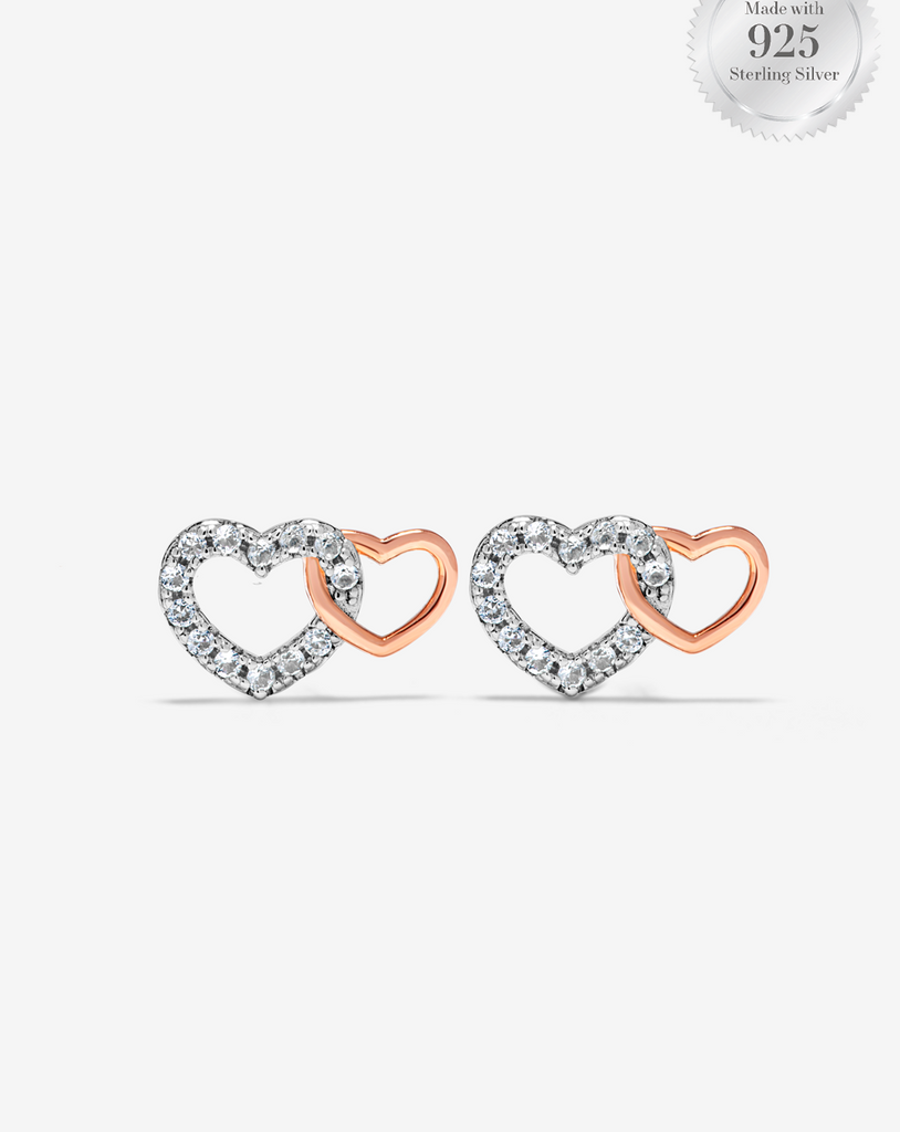 Interlocking Hearts Two Tone Stud Earrings